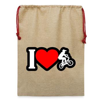 Ich liebe Radfahren auf Schwarz - Jute Weihnachtssack  - Beige - Vorne