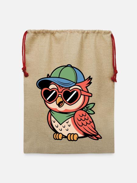 Sonnenbrillen-Eule im Retro-Look - Jute Weihnachtssack - Beige
