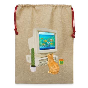 90er Jahre PC Fishbowl - Jute Weihnachtssack  - Beige - Vorne