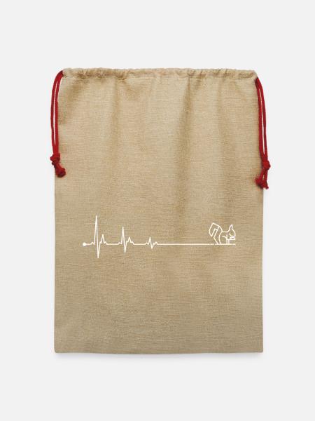 Cat Heartbeat Line Silhouette - Jute Weihnachtssack  - Beige
