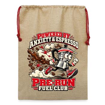Powered by Anxiety & Espresso – Pre-Run Fuel Club - Jute Weihnachtssack  - Beige - Vorne