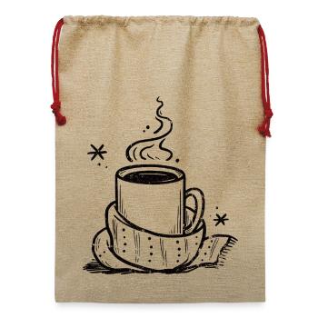 Gemütliche Tasse mit Dampf und Schal - Jute Weihnachtssack  - Beige - Vorne