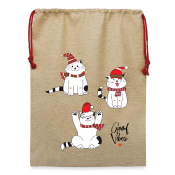 Weihnachtskatzen Merry Christmas - Jute Weihnachtssack  - Beige - Vorne