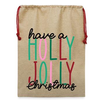 Holly Jolly Zweizeilige Typografie - Jute Weihnachtssack  - Beige - Vorne