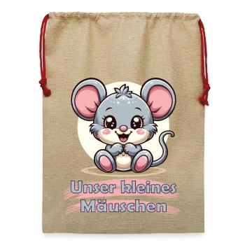 Niedliches Mäuschen – Herzig & Kuschelig - Jute Weihnachtssack  - Beige - Vorne