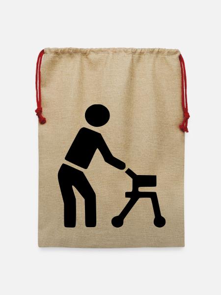 Behinderte Person hinter Rollator # - Jute Weihnachtssack  - Beige