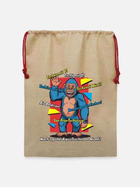 Bunter Spruch-Gorilla Cartoon. Abschiedssprüche - Jute Weihnachtssack - Beige