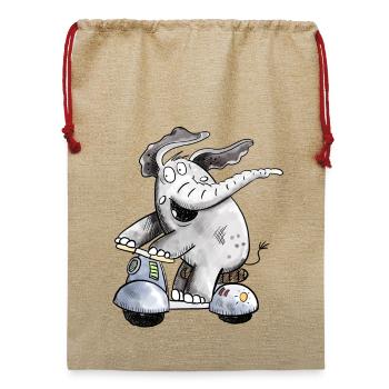 Happy Elefant Fährt Roller Fun Tiermotiv Geschenk - Jute Weihnachtssack  - Beige - Vorne