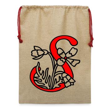 Buchstabe Blüte Initiale - Jute Weihnachtssack  - Beige - Vorne