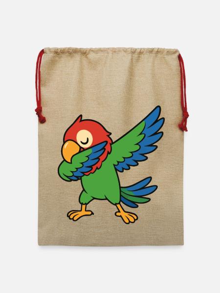 Papagei Dabbing Comic - Jute Weihnachtssack - Beige