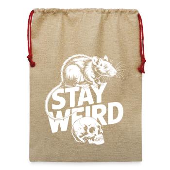 Stay Weird Ratte und Skull - Jute Weihnachtssack  - Beige - Vorne