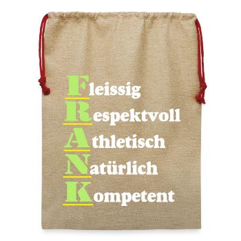 Frank , Vorname,Namensschild,Name,Fun Shirt (25) - Jute Weihnachtssack  - Beige - Vorne