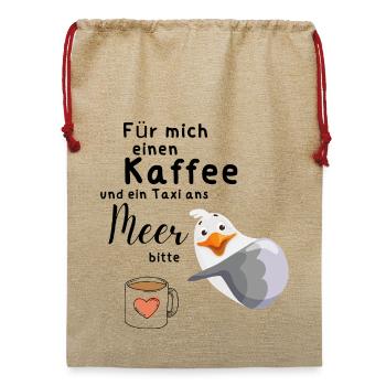 Für mich einen Kaffee - Jute Weihnachtssack  - Beige - Vorne