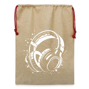Dj Kopfhörer Skizze - Jute Weihnachtssack  - Beige - Vorne
