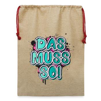 Das Muss So - Spruch - Optimist Chaot - Handwerker - Jute Weihnachtssack  - Beige - Vorne