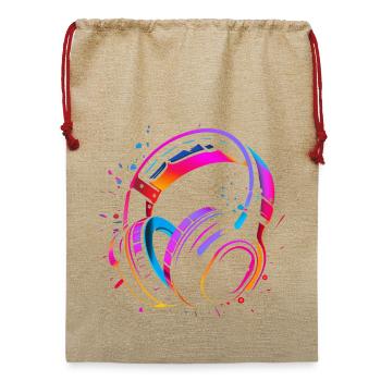 90er Kopfhörer Retrowave - Jute Weihnachtssack  - Beige - Vorne
