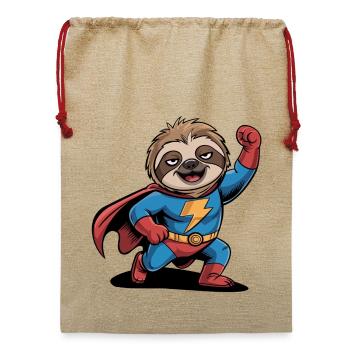 Superhelden Faultier - Jute Weihnachtssack  - Beige - Vorne