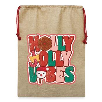 Holly Jolly Vibes - Jute Weihnachtssack  - Beige - Vorne