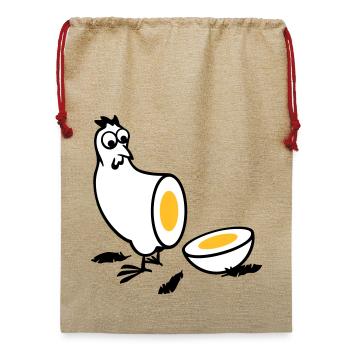 Huhn oder Ei - Jute Weihnachtssack  - Beige - Vorne