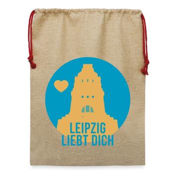 Leipzig liebt dich - Jute Weihnachtssack  - Beige - Vorne