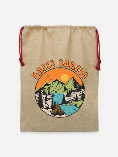 Glücklicher Camper - Jute Weihnachtssack - Beige