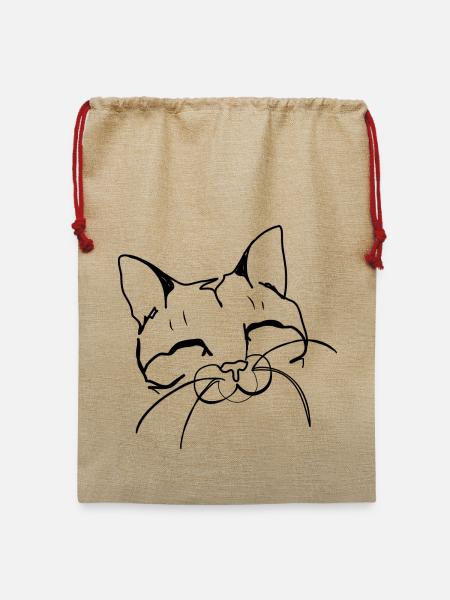 glückliche Katze - Jute Weihnachtssack - Beige