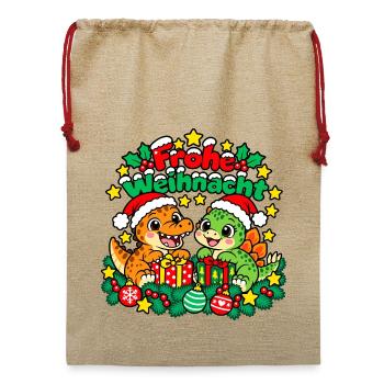 Weihnachts Dinosaurier - Jute Weihnachtssack  - Beige - Vorne