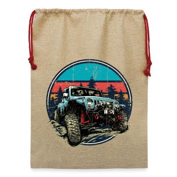 Robuster Jeep Offroad-Sonnenuntergang - Jute Weihnachtssack  - Beige - Vorne