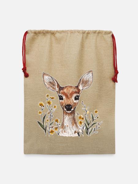 Reh - Jute Weihnachtssack - Beige