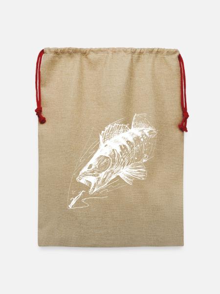 Fisch des Lebens! - Angeltshirt Zanderangriff 2 W - Jute Weihnachtssack  - Beige