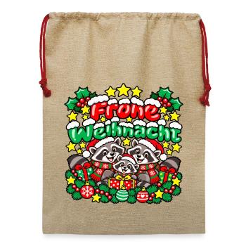 Frohe Weihnachten Waschbären - Jute Weihnachtssack  - Beige - Vorne