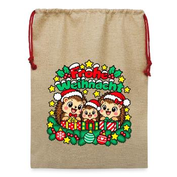 Frohe Weihnacht Igelgeschenke - Jute Weihnachtssack  - Beige - Vorne