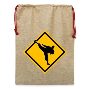Karate Warnschild Yokogeri - Jute Weihnachtssack  - Beige - Vorne