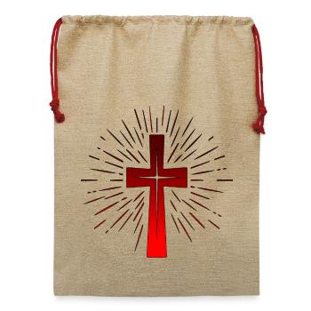 Christliches Kreuz - Christlicher Glaube - KIRCHE - Jute Weihnachtssack  - Beige - Vorne