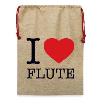 I LOVE FLUTE Flöte - Jute Weihnachtssack  - Beige - Vorne