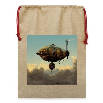 Steampunk Luftschiff - Jute Weihnachtssack  - Beige - Vorne