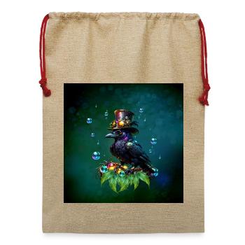 Fantastischer Steampunk-Rabe - Jute Weihnachtssack  - Beige - Vorne