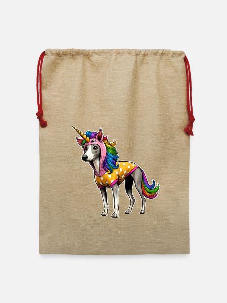 Whippet im Einhorn-Anzug - Jute Weihnachtssack - Beige