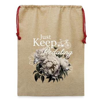 Just Keep Pedaling – Blumen & Fahrrad - Jute Weihnachtssack  - Beige - Vorne