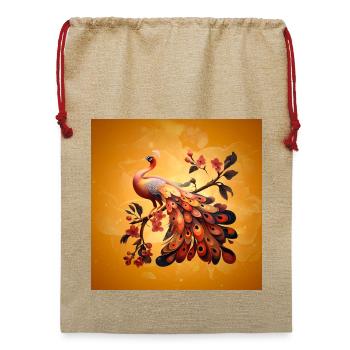Eleganz in Federn - Jute Weihnachtssack  - Beige - Vorne
