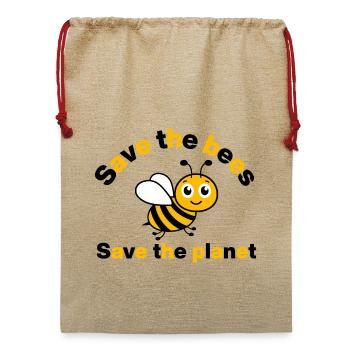Save the Bees – Rettet unsere Bienen und Erde - Jute Weihnachtssack  - Beige - Vorne