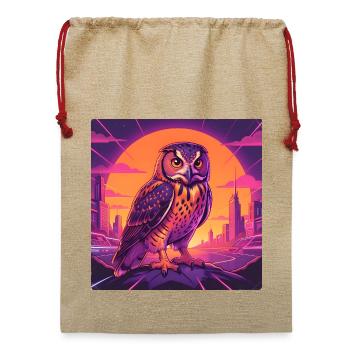 Neon Eulen im Cyberpunk-Stadtlicht - Jute Weihnachtssack  - Beige - Vorne