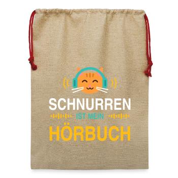 Schnurren ist mein Hörbuch – Katzen Spruch - Jute Weihnachtssack  - Beige - Vorne