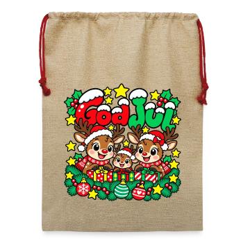 Frohe Weihnachten Rentierfamilie - Jute Weihnachtssack  - Beige - Vorne