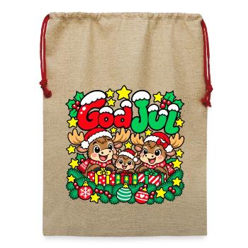 Frohe Weihnachten Elchfamilie - Jute Weihnachtssack  - Beige - Vorne