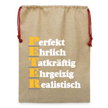 Peter , Vorname,Namensschild,Name,Fun Shirt (25) - Jute Weihnachtssack  - Beige - Vorne