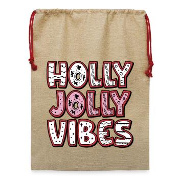 Holly Jolly Vibes - Jute Weihnachtssack  - Beige - Vorne