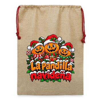 Die Weihnachtskürbis-Gang - Jute Weihnachtssack  - Beige - Vorne
