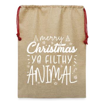 Freche Weihnachten Phrase Print - Jute Weihnachtssack  - Beige - Vorne