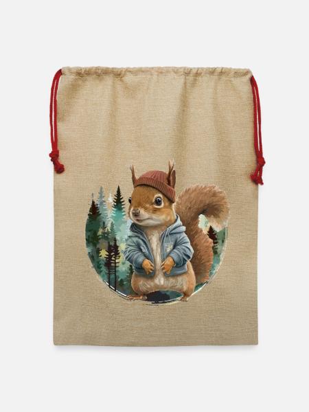 Niedliches Eichhörnchen - Jute Weihnachtssack - Beige